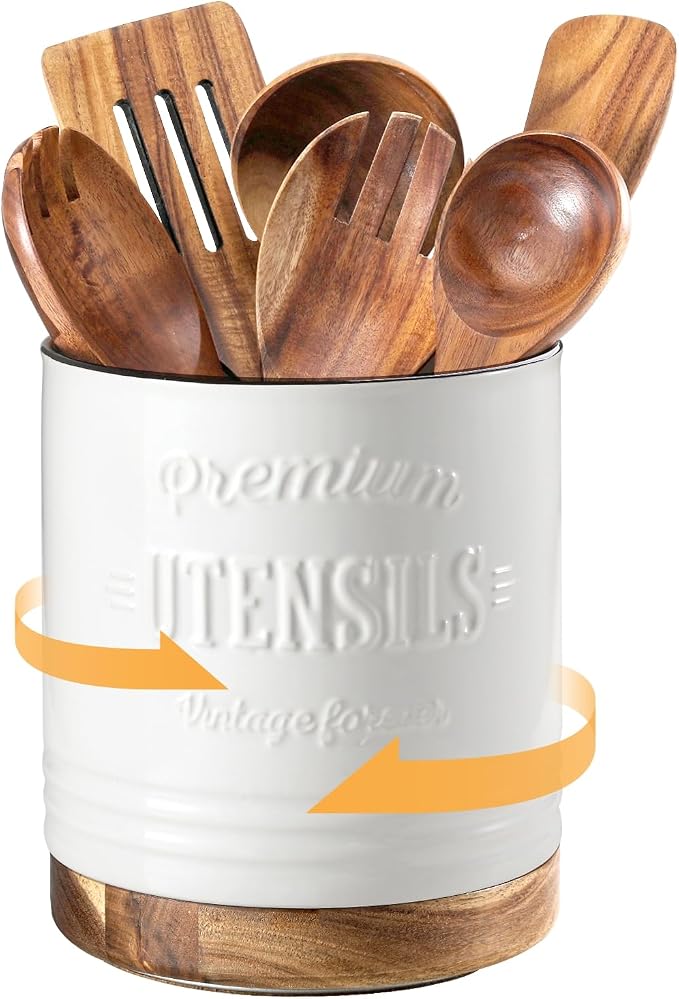 DOWAN 360° Rotating Extra Large Cooking Utensil Holder, 7.6" Kitchen Utensil by DOWAN