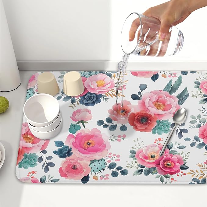 Spring Floral Dish Drying Mat for Kitchen Counter Spring Summer Flowers Kitchen - Image 6