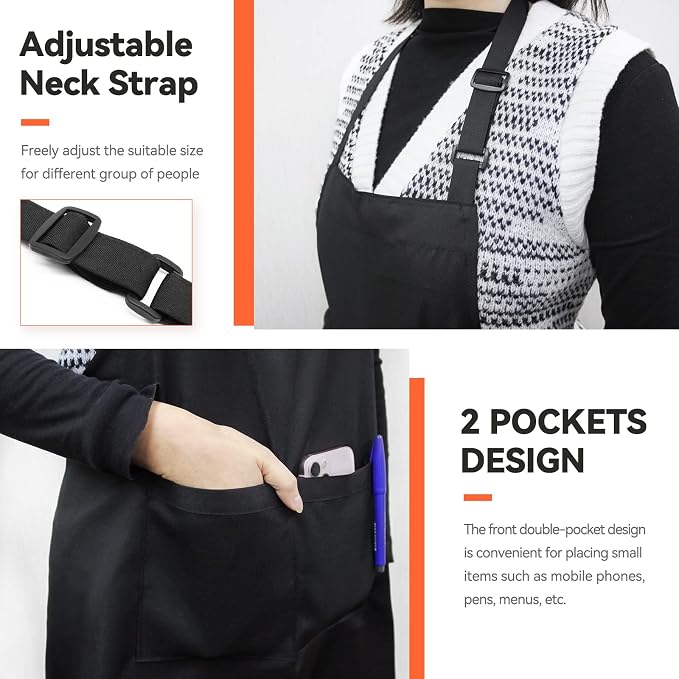 NLUS 2 Pack Kitchen Cooking Aprons, Adjustable Bib Soft Chef Apron - Image 4