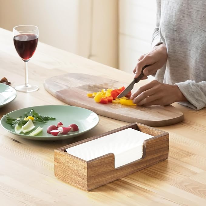 Paper Towel Dispenser Countertop, Acacia Wood Folded Paper Hand Towel Holder - Image 6