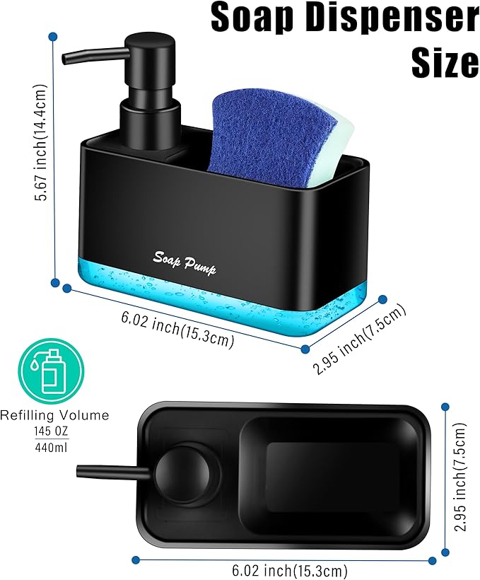 Dish Soap Dispenser with Sponge Holder, 2-in-1 Countertop Small Soap Dispenser - Image 4