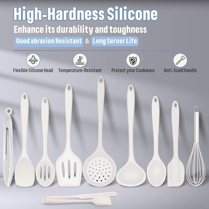 Silicone Kitchen Utensils Set, E-far 23 Pcs White Cooking Utensils Tools - Image 5