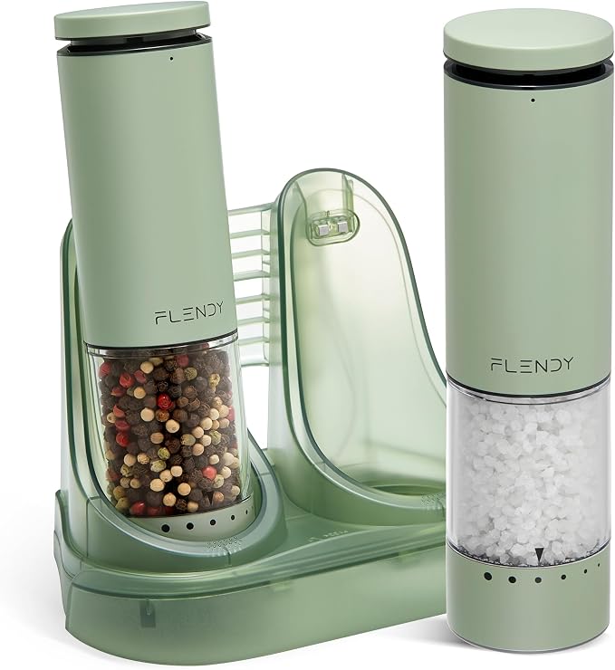 Flendy Electric Salt and Pepper Grinder Set Rechargeable, Automatic Salt and by Flendy