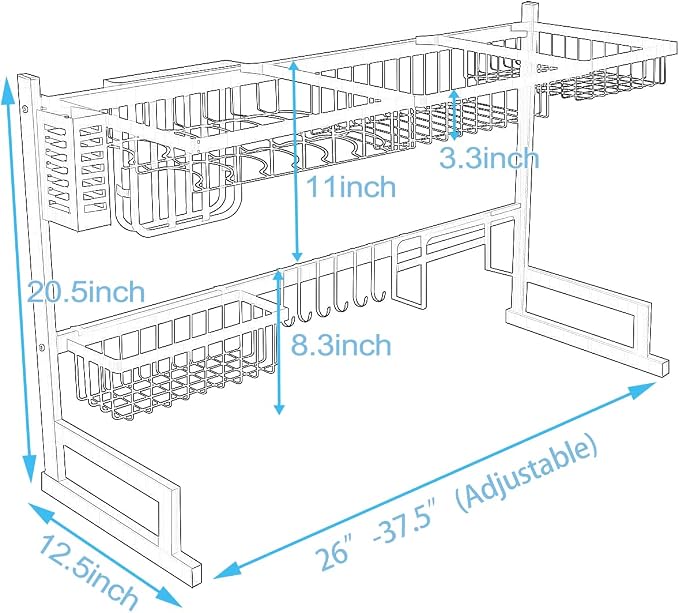 PUSDON Over Sink Dish Drying Rack Stainless Steel, Adjustable Large Dish Drainer - Image 6