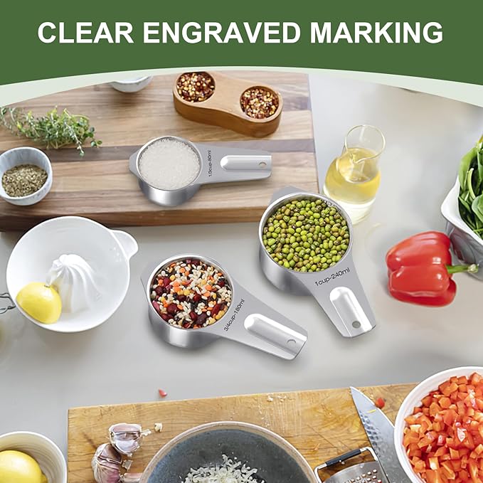 EWFEN Measuring Cups and Spoons Set, 7 Stainless Steel Nesting Measuring Cups & - Image 5