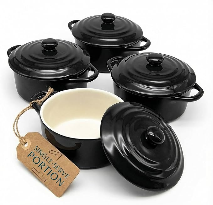 Kook Ceramic Mini Cocotte Set, Small Casserole Dishes by Kook