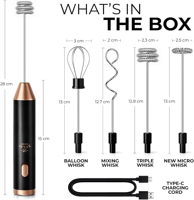 Zulay Kitchen Metal Rechargeable Milk Frother, 3 Whisk Attachments Handheld - Image 7