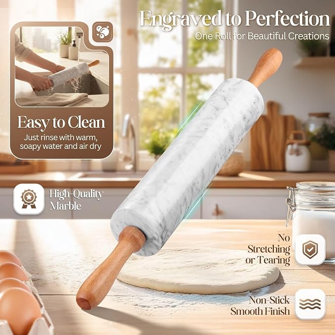 Flexzion Marble Rolling Pin Heavy Nonstick Stone Dough Roller - Image 3