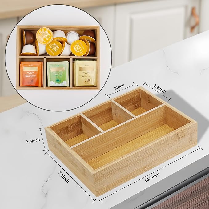 Tea Bag/Sugar Packet Holder, Coffee Station Condiment Organizer, Bamboo Tea - Image 2