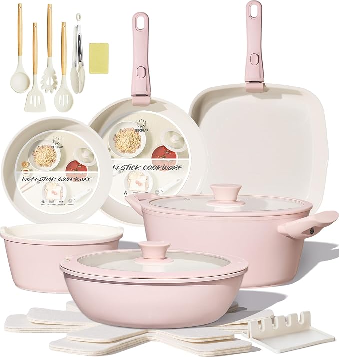BECIGAR 23pcs Ceramic Pots and Pans Set, Nonstick Detachable Handle Cookware by BecigarCookware