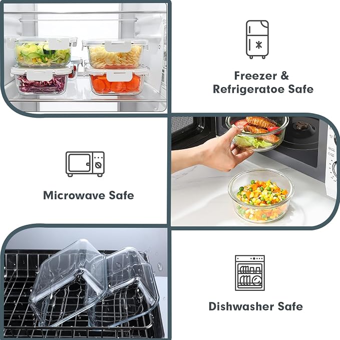 VERONES 30 Pieces Glass Meal Prep Containers Set, Stackable Food Storage - Image 3