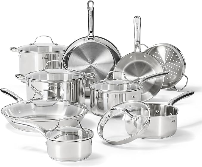 T-fal Gourmet 15-Piece Stainless Steel Cookware Set, Pots and Pans Cooking Set by T-falbrand