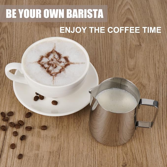Milk Frothing Pitcher, Thicker Version 12oz Espresso Steaming Pitchers - Image 6