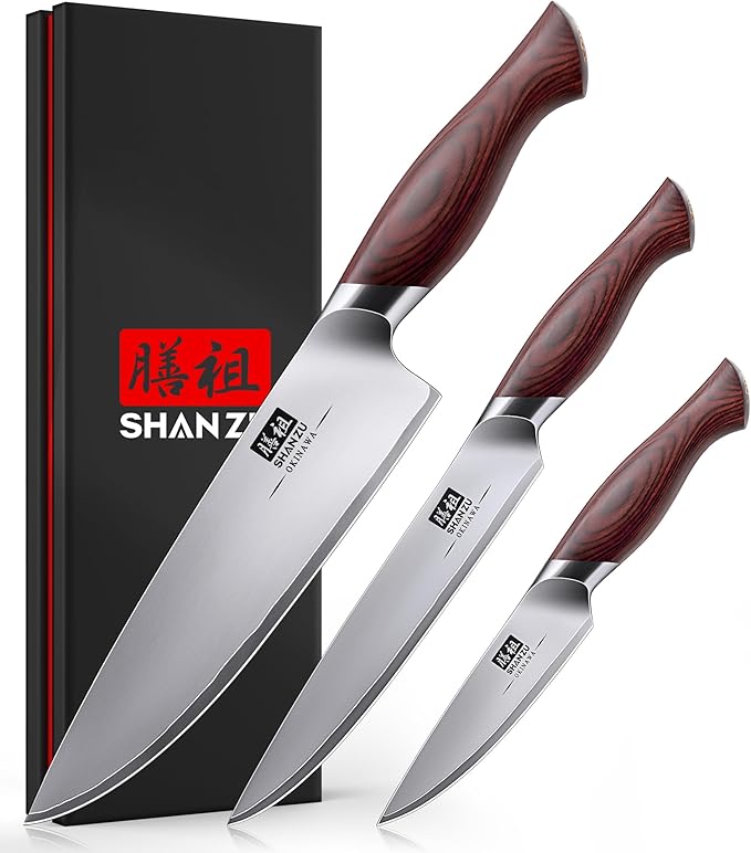 SHAN ZU Japanese Knife Set 3 PCs, High Carbon 10Cr15Mov Stainless Steel Chef by SHANZU