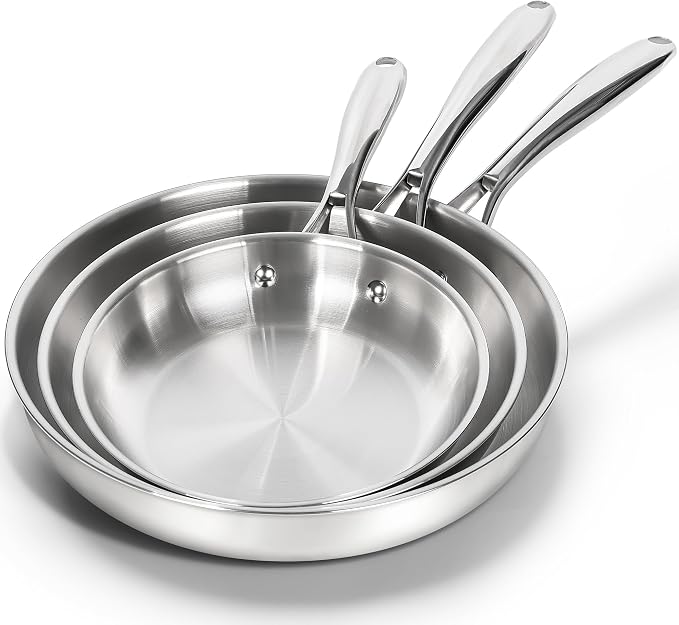 MICHELANGELO 18/10 Stainless Steel Frying Pan Set, Triply Base Stainless Steel by Michelangelo