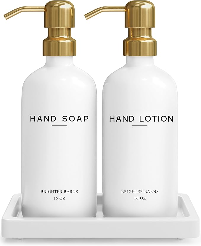 Luxury Glass Soap and Lotion Dispenser Set by BrighterBarns