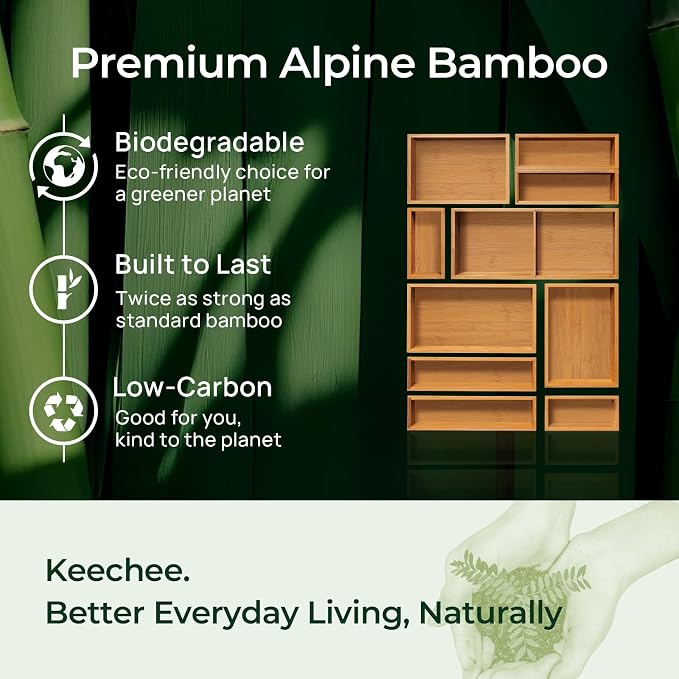 keechee 10-Piece Bamboo Drawer Organizer Set, 2.2" Deep Multi-Use Organizers - Image 7