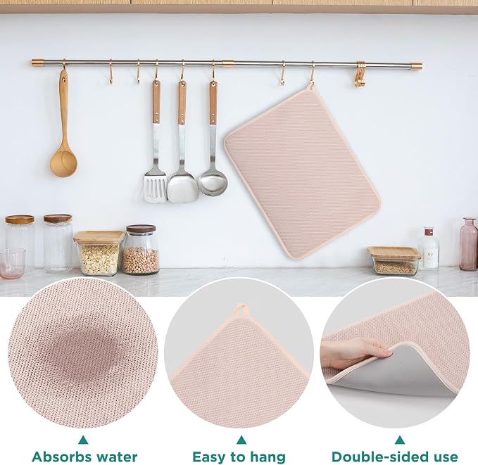 GeeRic Microfiber Dish Drying Mat Happy New Year, Super Absorbent Kitchen Dish - Image 4