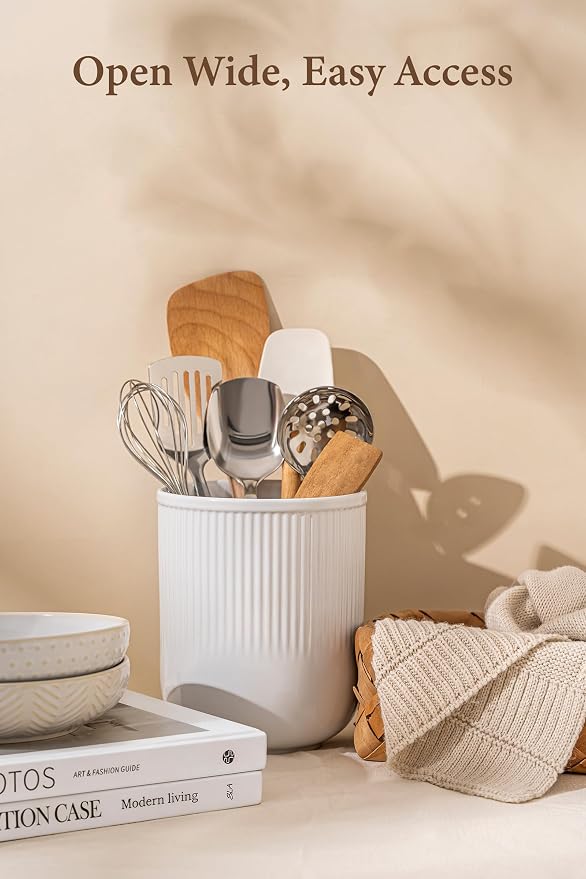 FOBENTA Utensil Holder, 7.3’’+5.4’’ Ceramic Kitchen Utensil Holder - Image 6