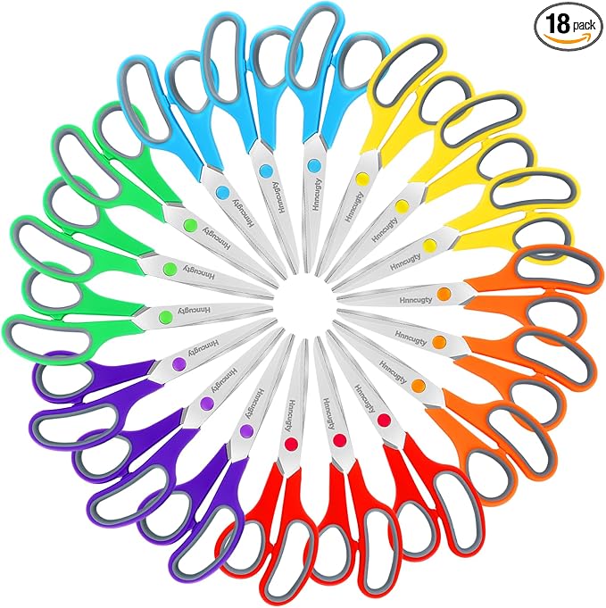 Scissors, Hnncugty 8" Scissors All Purpose Bulk Set of 18-Pack, Sharp Shears by Hnncugty