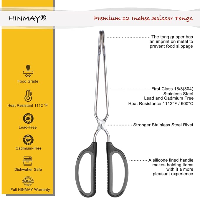 HINMAY Scissor Tongs with Comfort-Grip Handle 12-Inch Cooking Tongs - Image 2