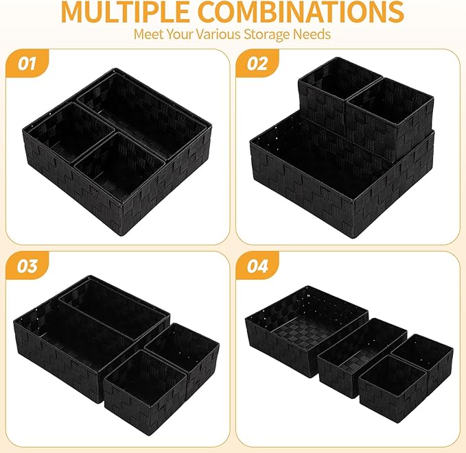 Posprica Small Black Baskets Cube Bin Container Tote, Woven Storage Baskets - Image 4