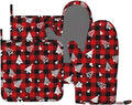 Red Gingham Plaid Christmas Tree Oven Mitts and Pot Holders Set by Unknown