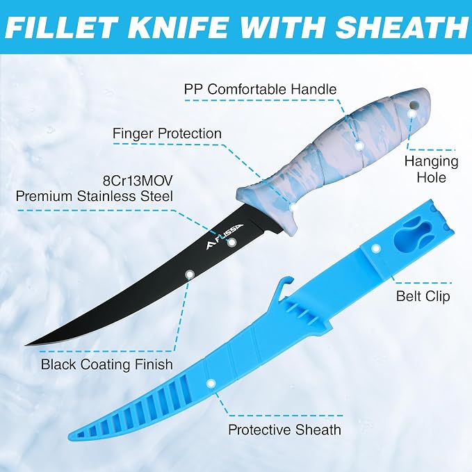 FLISSA Fillet Knife Set with 5"/6"/7"/9" Fillet Knives, Protective Sheath - Image 3
