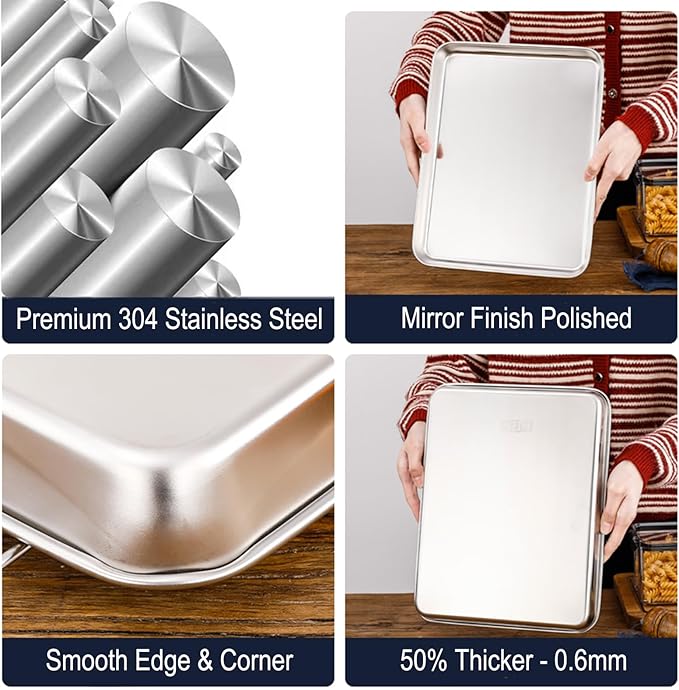 Small Cookie Baking Sheet Pans Stainless Steel 304 Little Serving Tray 10.4 - Image 3