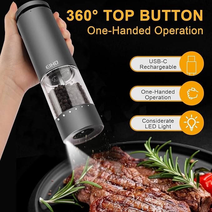 EIHO Electric Salt and Pepper Grinder Set USB Rechargeable, Upgraded External - Image 3