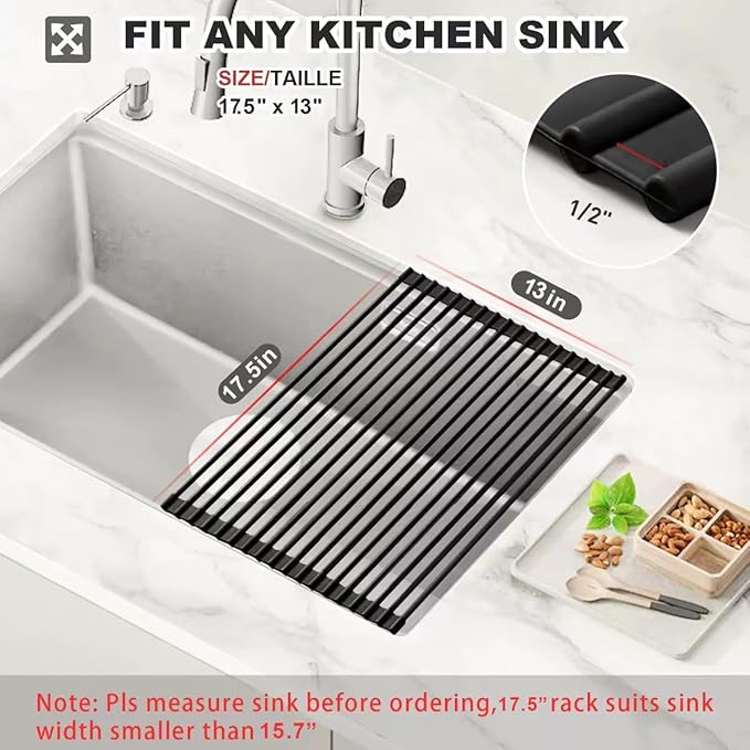 MERRYBOX Roll Up Dish Drying Rack Silicone Wrapped Over The Sink Dish Drying - Image 2