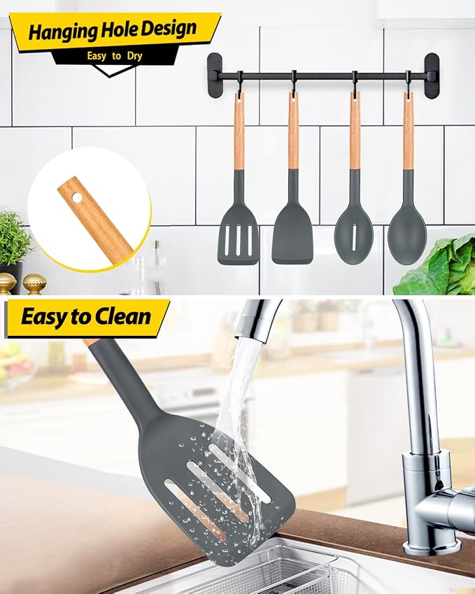 Pack of 4 Silicone Cooking Utensils Set, Non Stick Solid Spatulas and Heat - Image 6