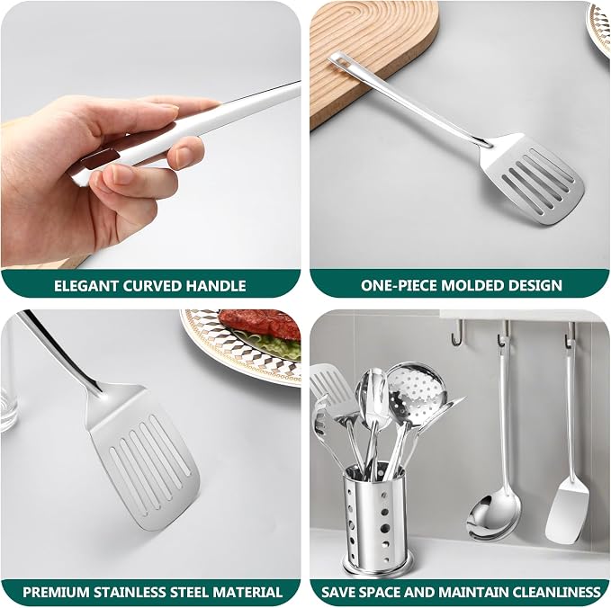 Lazycorner Kitchen Utensils Set, Potato Masher, Pasta Server, Soup Ladle - Image 3