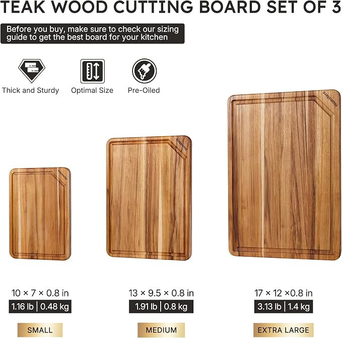 3 Pack Teak Wood Cutting Board Set - Image 2