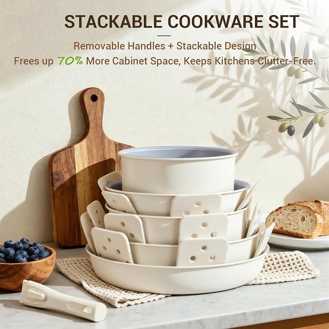 Ammeloo 18-Piece Ceramic Pots and Pans Set Non Stick, Non Toxic Cookware Set - Image 6