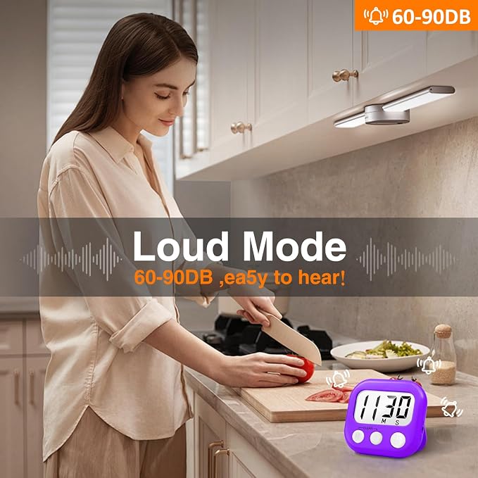 2 Pack Digital Kitchen Timer for Cooking Big Digits Loud Alarm Magnetic Backing - Image 3