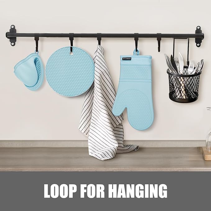 Rorecay 6pcs Oven Mitts and Pot Holders Sets, Extra Long Silicone Oven Gloves - Image 7
