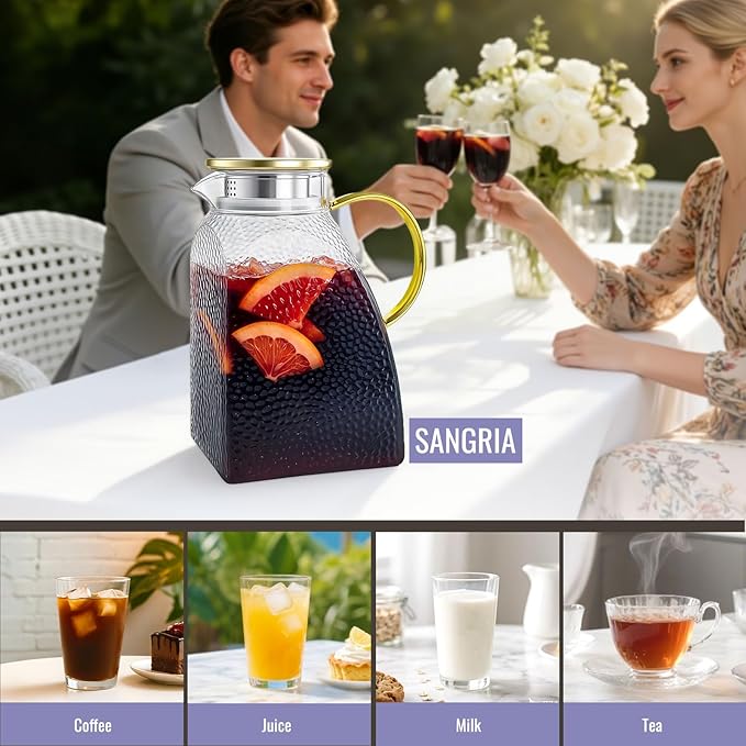 Glass Pitcher With Lid and Spout, 1.8 Liter 60 oz Glass Pitchers With Handle - Image 5