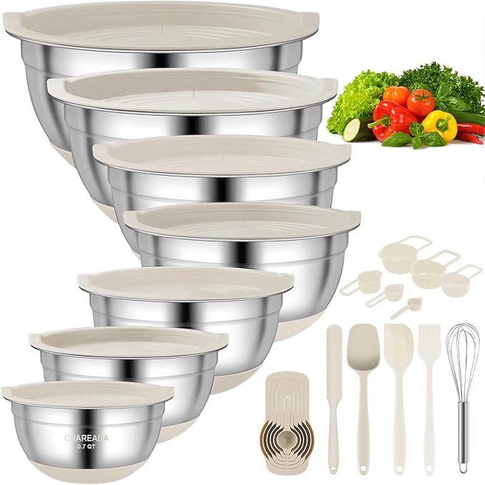CHAREADA Mixing Bowls with Airtight Lids, Size 4.5, 0.7 qt, Fit by CHAREADA