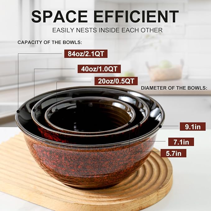 HASENSE Ceramic Mixing Bowls, Large Serving Dishes Set of 3 - Image 2