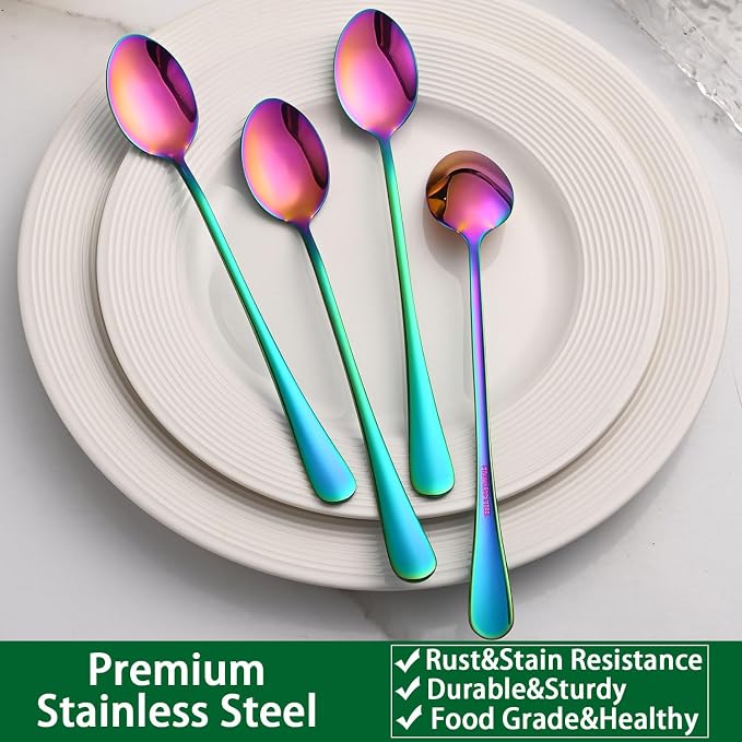 7.5 Inches Rainbow Stainless Steel Ice Tea Spoon, Colorful Cocktail Mixing Spoon - Image 5