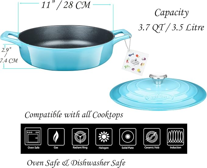 La Cuisine Enameled Cast Iron Braiser Sauté Pan Shallow Dutch Oven - Image 7