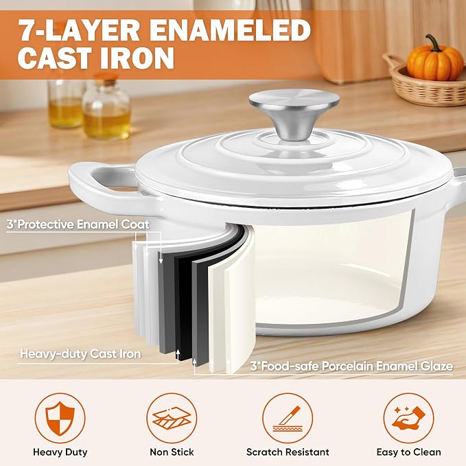 Homikit 3 Quart Saucepan with Lid, Enameled Cast Iron Saucepan - Image 4