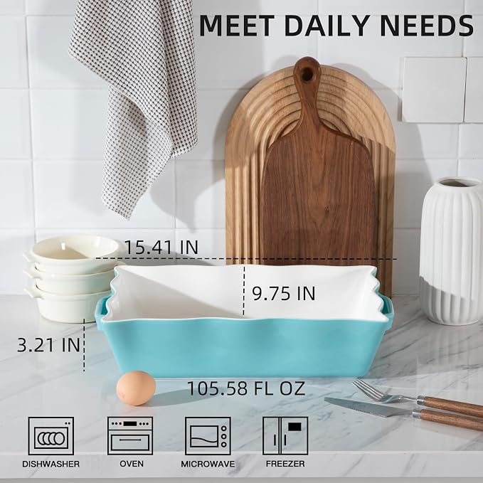 Sweejar Casserole Dishes for Oven, Ceramic 9x13 Baking Dish, Wave Edge Bakeware - Image 2
