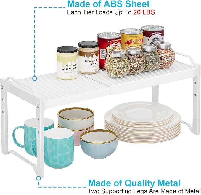 X-cosrack 2 Pack Expandable Kitchen Cabinet Shelf Organizer, Stackable - Image 3
