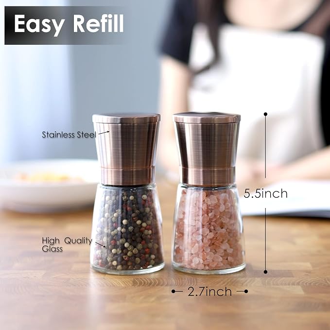 Vzaahu Salt and Pepper Copper Grinders, Seasalt Spice Peppermill - Image 4