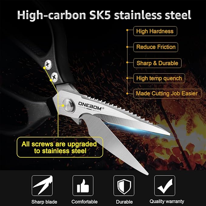 ONEBOM Kitchen Scissors 2 Pack, Heavy Duty All Purpose Shears - Image 2