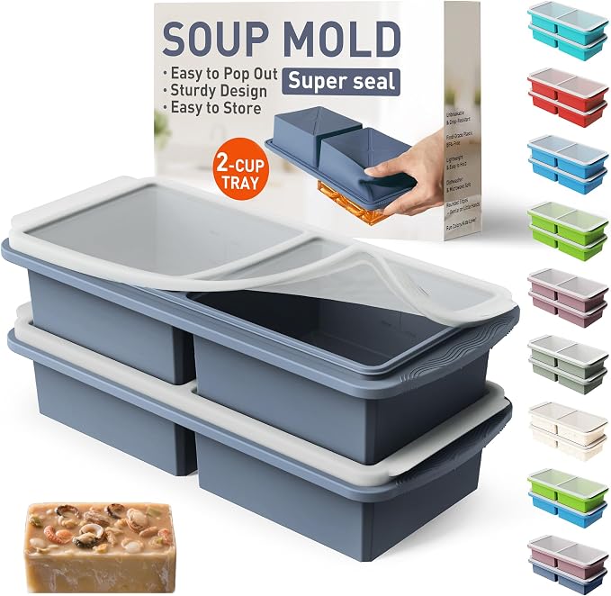 Silicone Freezer Tray with Lid Soup Freezer Container Molds with Steel by Socisen