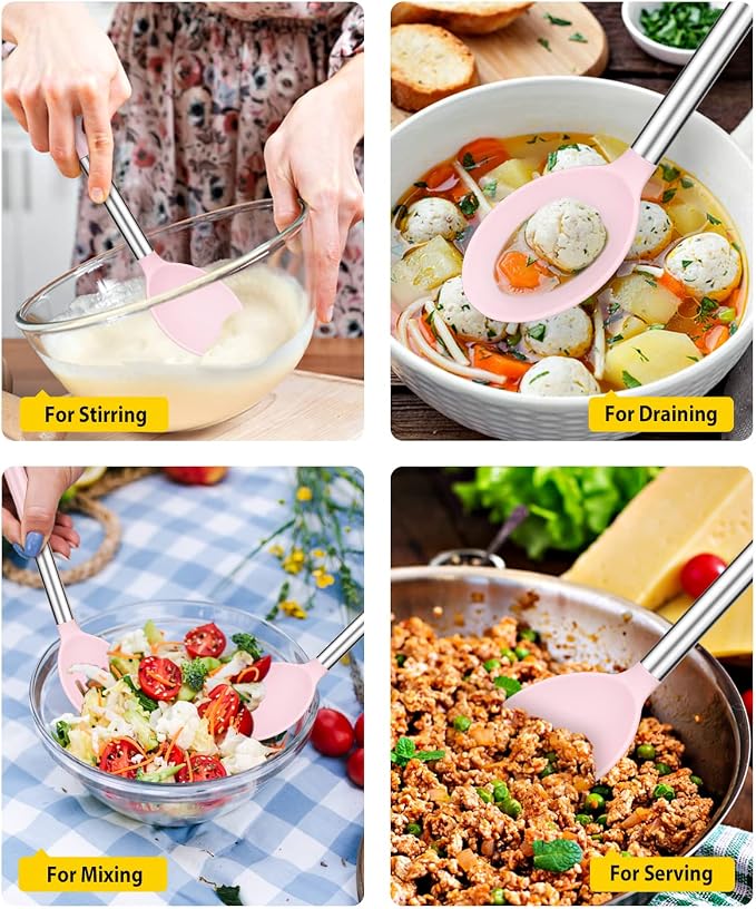 Pack of 2 Large Silicone Cooking Spoons, Non Stick Solid Basting Spoon - Image 3