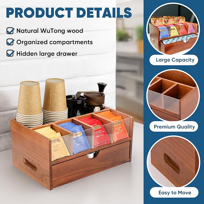 Coffee Bar Station Organizer for Countertop, Coffee and Tea Drawer Organizer - Image 3